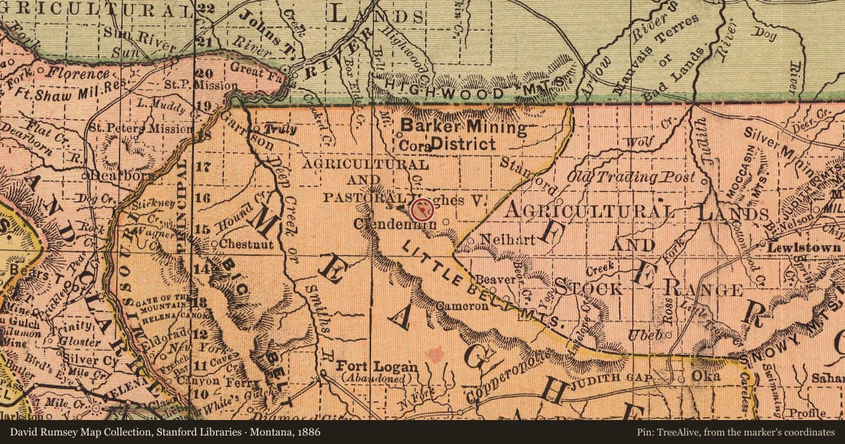 Montana, 1886, covering the location of The Ace in the Hole, with a pin at the marker's coordinates
