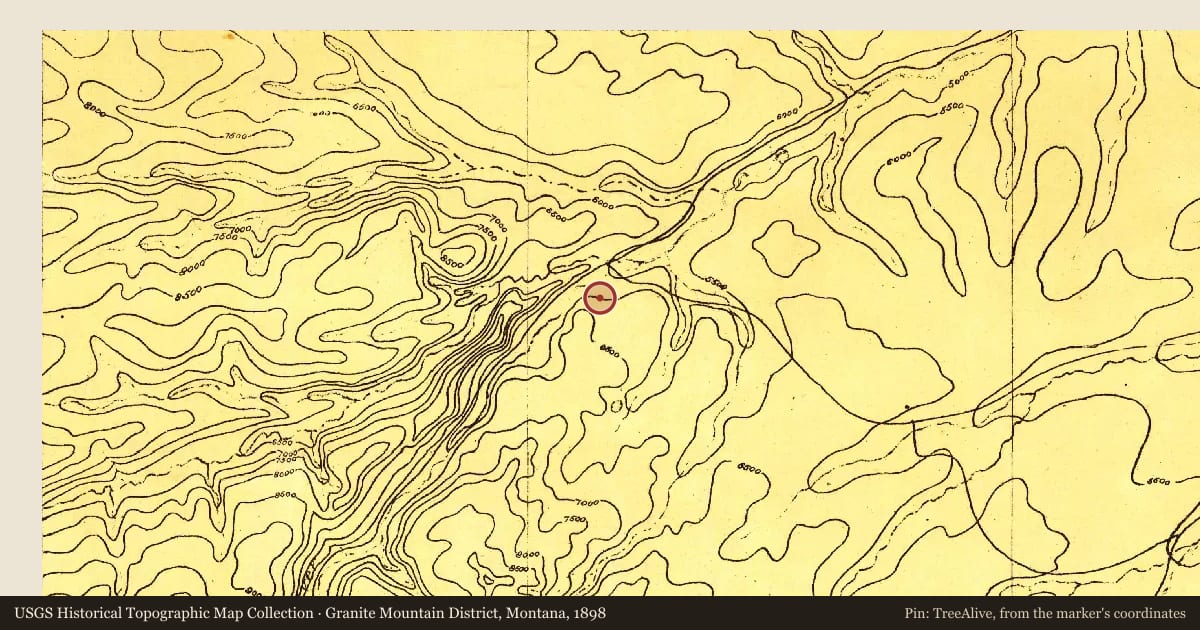 Granite Mountain District, Montana, 1898, covering the location of The Beartooth Plateau and Stillwater Complex, with a pin at the marker's coordinates