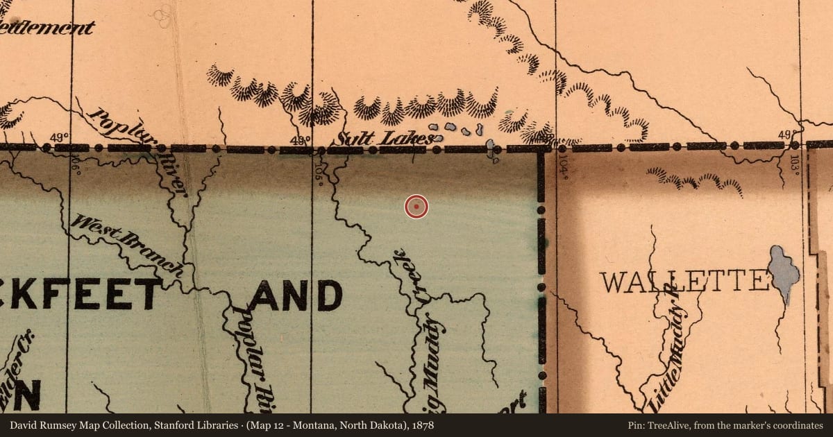 (Map 12 - Montana, North Dakota), 1878, covering the location of The Fort Union Formation and the Ice Age, with a pin at the marker's coordinates