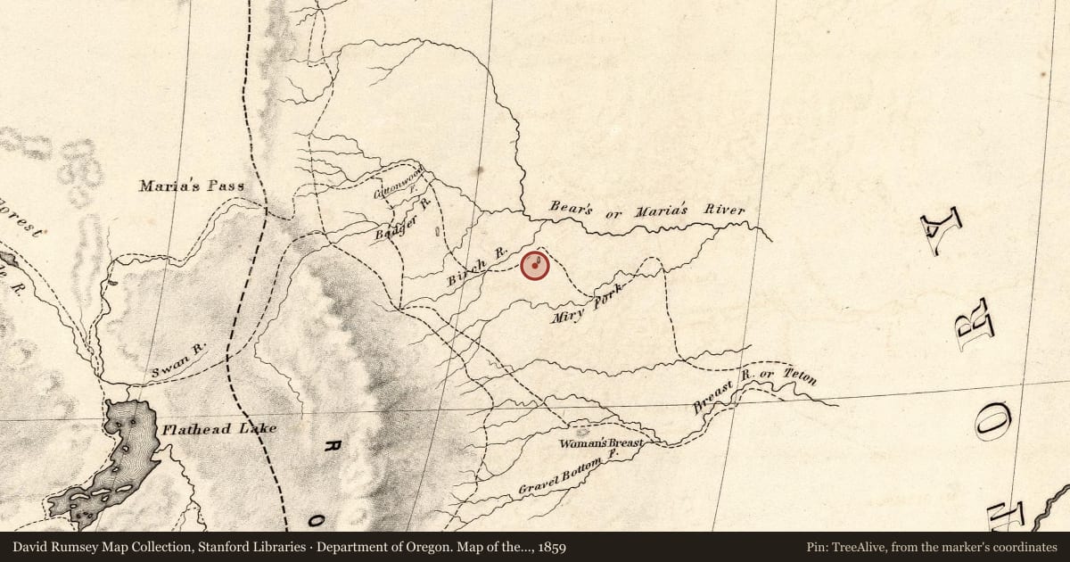 Department of Oregon. Map of the state of Oregon and Washington Territory, 1859, covering the location of The Front Range of the Rockies, with a pin at the marker's coordinates