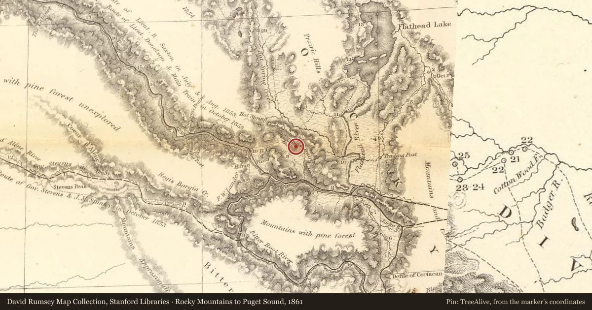 Rocky Mountains to Puget Sound, 1861, covering the location of The Giant Ripples of Camas Prairie, with a pin at the marker's coordinates