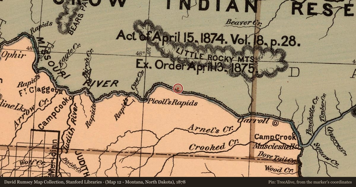 (Map 12 - Montana, North Dakota), 1878, covering the location of The Little Rocky Mountains, with a pin at the marker's coordinates