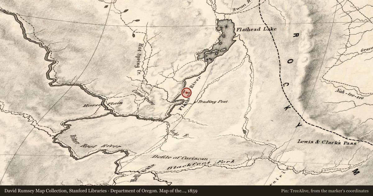 Department of Oregon. Map of the state of Oregon and Washington Territory, 1859, covering the location of The Mission Mountain Wilderness, with a pin at the marker's coordinates