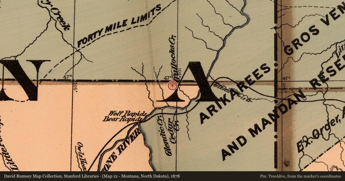 (Map 12 - Montana, North Dakota), 1878, covering the location of The Yellowstone River, with a pin at the marker's coordinates