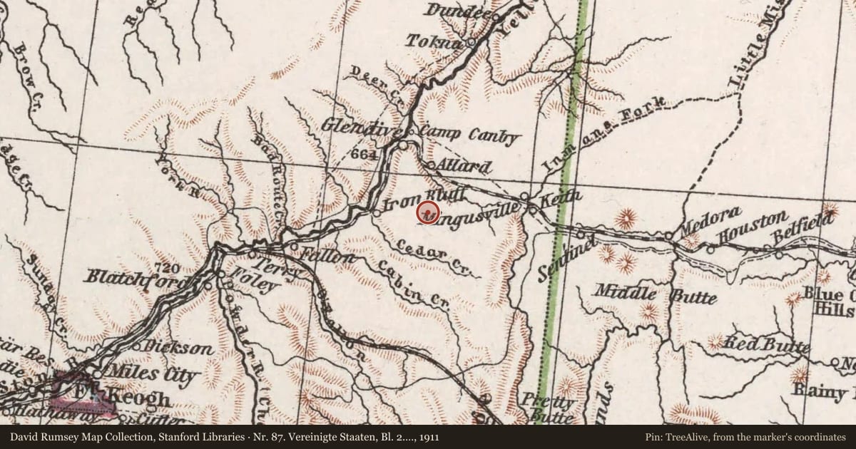 Nr. 87. Vereinigte Staaten, Bl. 2. ... von H. Habenicht, 1911, covering the location of Welcome to Dinosaur Country!, with a pin at the marker's coordinates