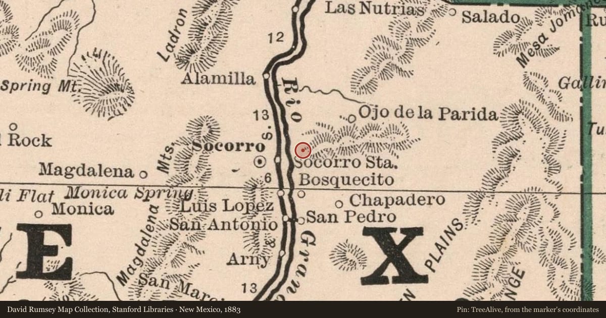 New Mexico, 1883, covering the location of Garcia Opera House, The, with a pin at the marker's coordinates
