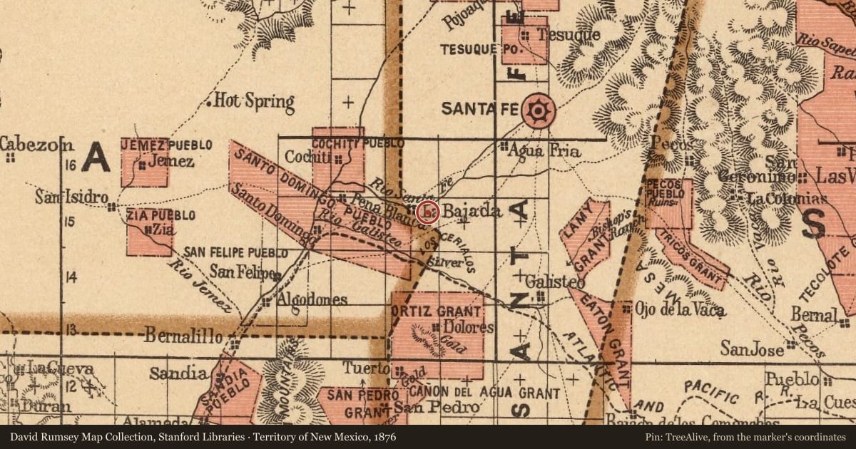 Territory of New Mexico, 1876, covering the location of Gold and Turquoise, with a pin at the marker's coordinates
