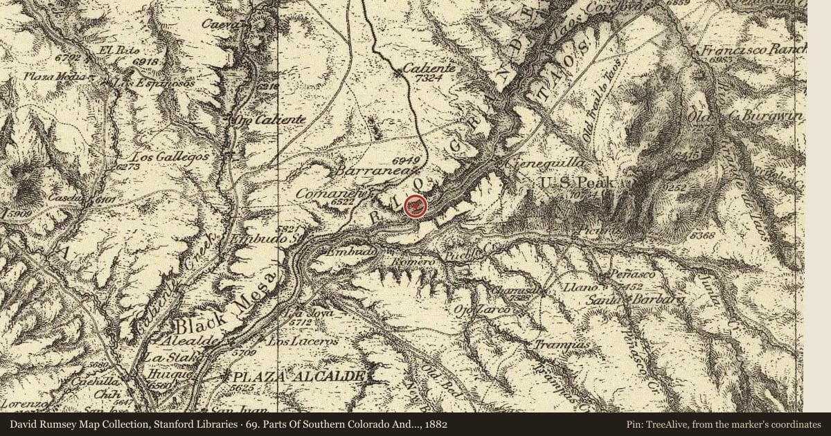69. Parts Of Southern Colorado And Northern New Mexico, 1882, covering the location of Vásquez de Coronado’s Route (4), with a pin at the marker's coordinates