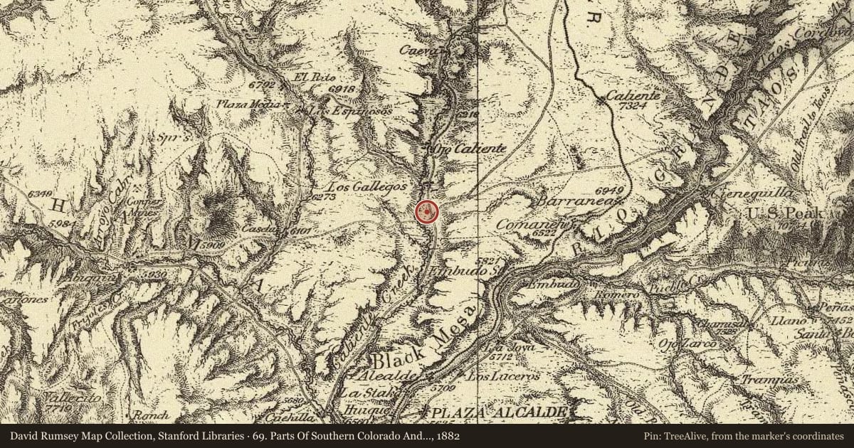 69. Parts Of Southern Colorado And Northern New Mexico, 1882, covering the location of Ojo Caliente, with a pin at the marker's coordinates