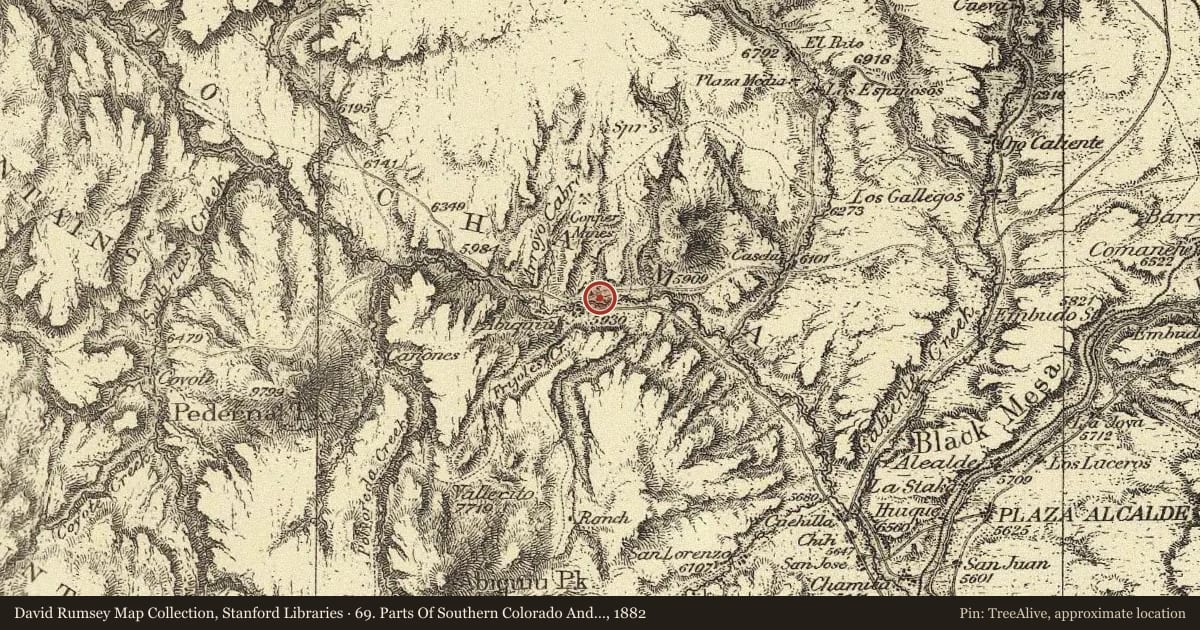 69. Parts Of Southern Colorado And Northern New Mexico, 1882, covering the location of Old Spanish Trail, with a pin at the marker's coordinates
