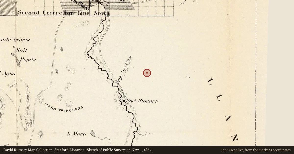 Sketch of Public Surveys in New Mexico 1863, 1863, covering the location of Fort Sumner (2), with a pin at the marker's coordinates