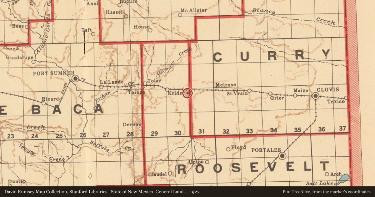 State of New Mexico. General Land Office, 1927, covering the location of Llano Estacado (6), with a pin at the marker's coordinates
