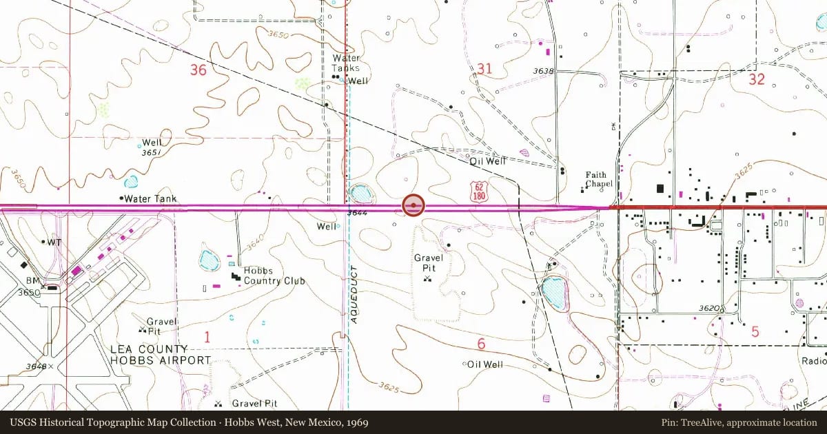 Hobbs West, New Mexico, 1969, covering the location of Llano Estacado (3), with a pin at the marker's coordinates