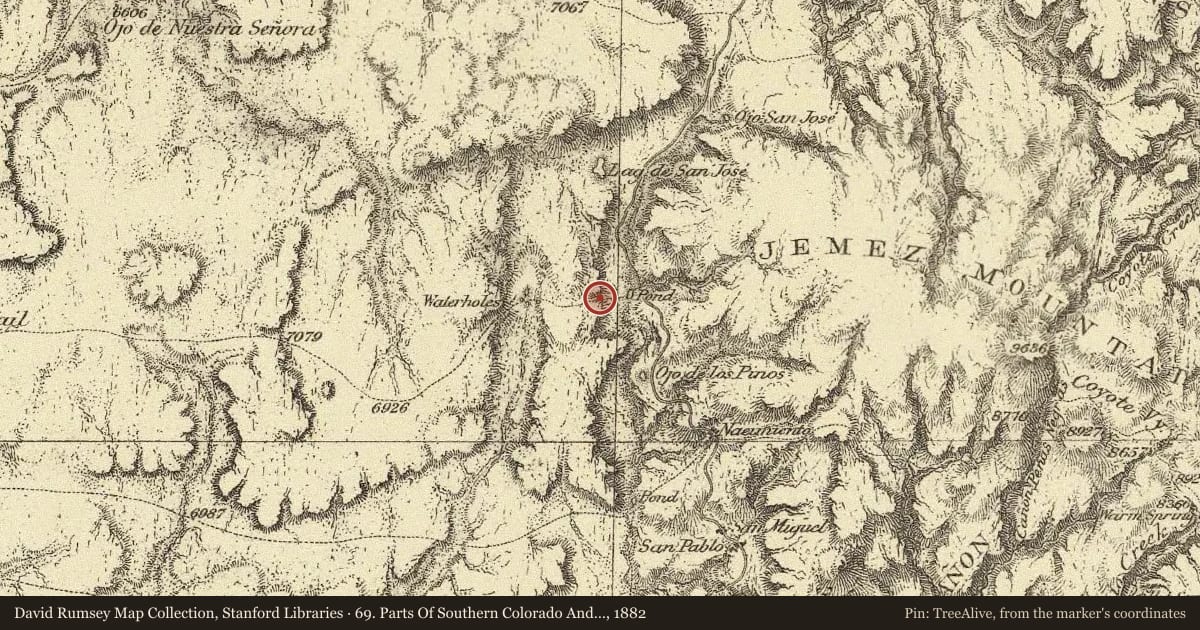 69. Parts Of Southern Colorado And Northern New Mexico, 1882, covering the location of San Juan Basin, with a pin at the marker's coordinates