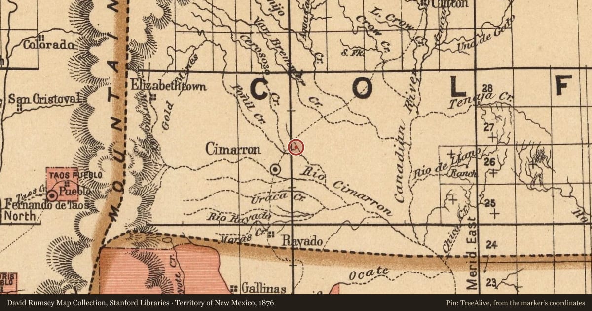 Territory of New Mexico, 1876, covering the location of Colfax County War (1), with a pin at the marker's coordinates