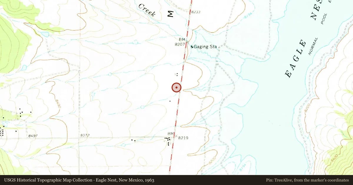 Eagle Nest, New Mexico, 1963, covering the location of Wheeler Peak, with a pin at the marker's coordinates