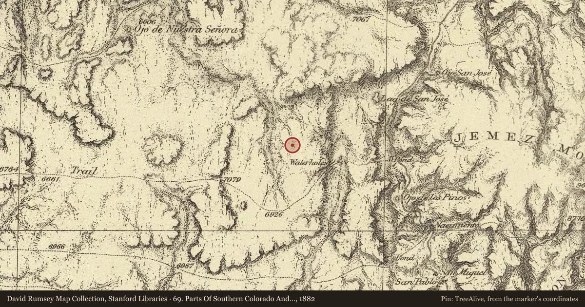 69. Parts Of Southern Colorado And Northern New Mexico, 1882, covering the location of Jicarilla Apache Reservation, with a pin at the marker's coordinates