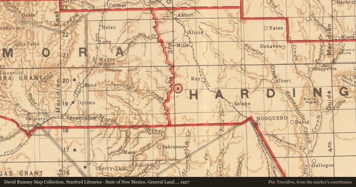 State of New Mexico. General Land Office, 1927, covering the location of Canadian River Canyon, with a pin at the marker's coordinates