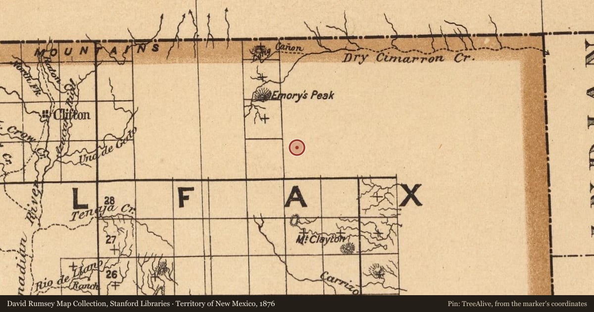 Territory of New Mexico, 1876, covering the location of New Goodnight Trail, with a pin at the marker's coordinates