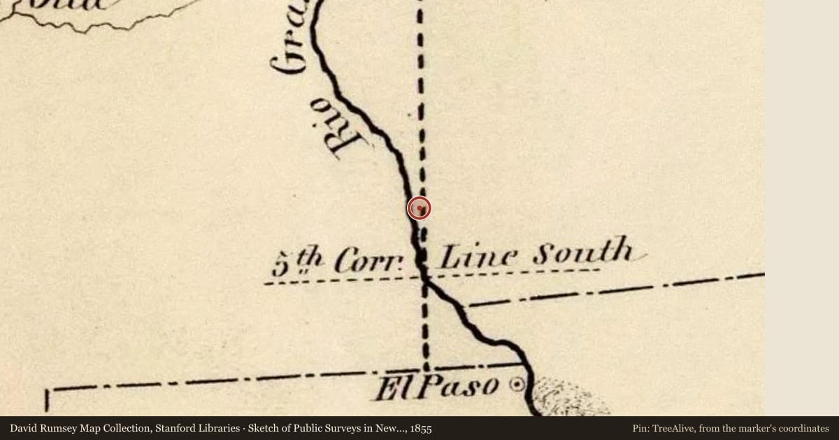 Sketch of Public Surveys in New Mexico 1855, 1855, covering the location of Bartlett Garcia Continental Survey Point, with a pin at the marker's coordinates