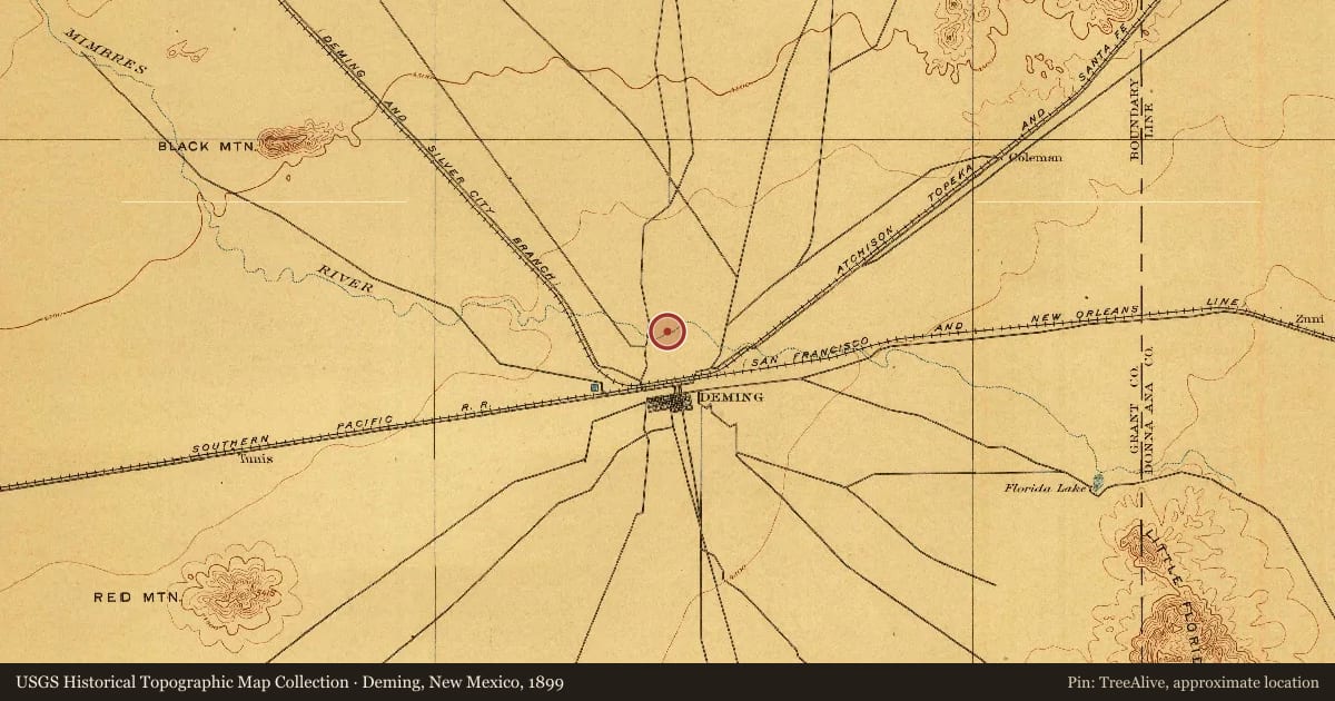 Deming, New Mexico, 1899, covering the location of Deming, with a pin at the marker's coordinates