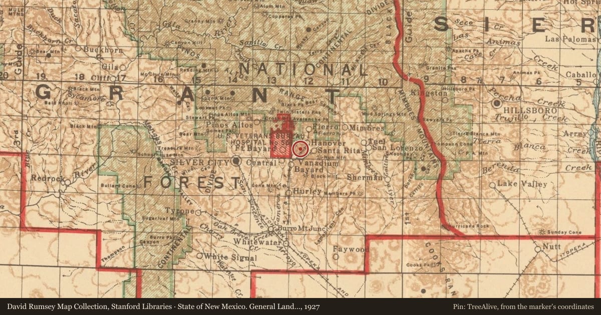 State of New Mexico. General Land Office, 1927, covering the location of Kneeling Nun, with a pin at the marker's coordinates