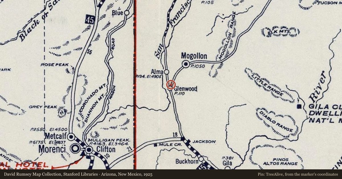 Arizona, New Mexico, 1925, covering the location of Catwalk, The, with a pin at the marker's coordinates