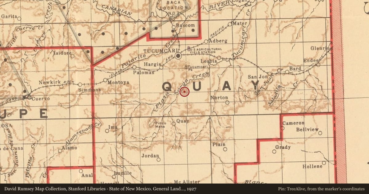 State of New Mexico. General Land Office, 1927, covering the location of Llano Estacado (7), with a pin at the marker's coordinates