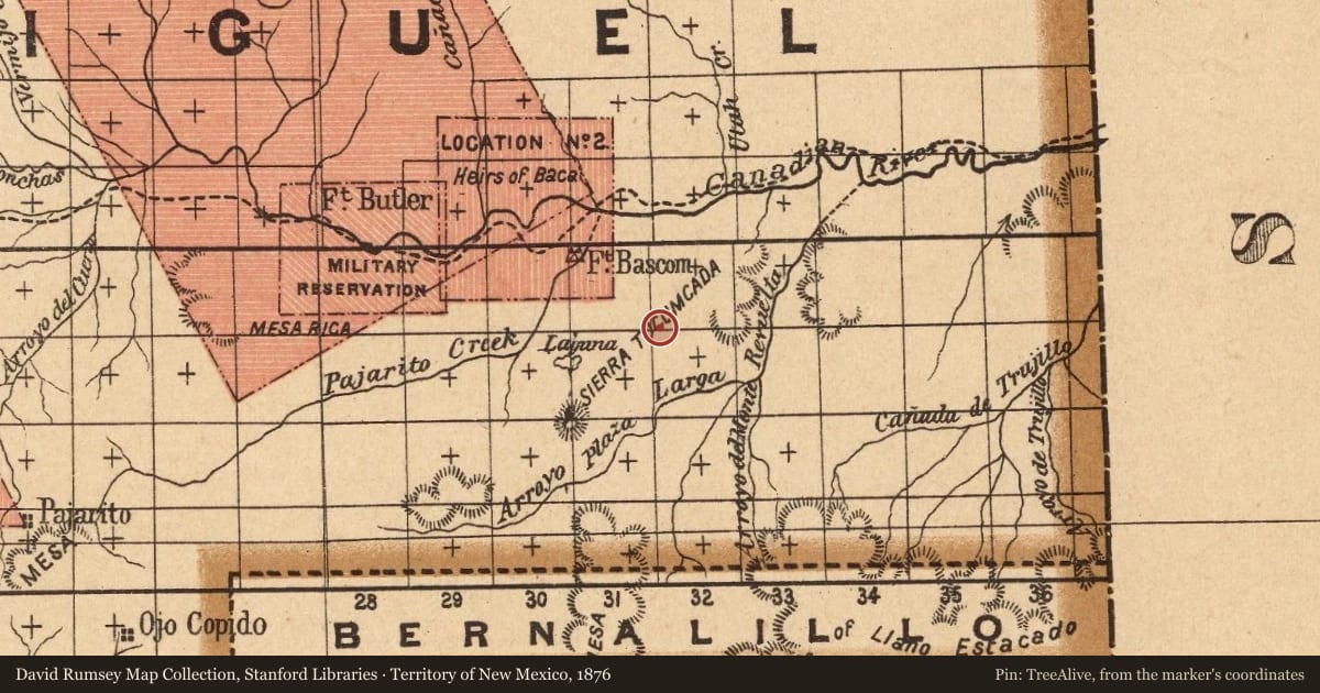 Territory of New Mexico, 1876, covering the location of Tucumcari (2), with a pin at the marker's coordinates