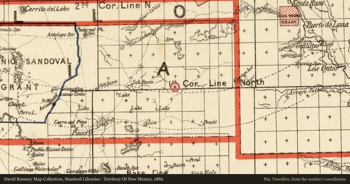 Territory Of New Mexico, 1882, covering the location of Vaughn, with a pin at the marker's coordinates