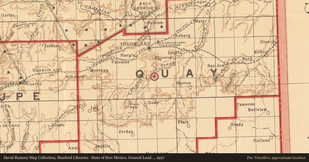 State of New Mexico. General Land Office, 1927, covering the location of Llano Estacado (7), with a pin at the marker's coordinates