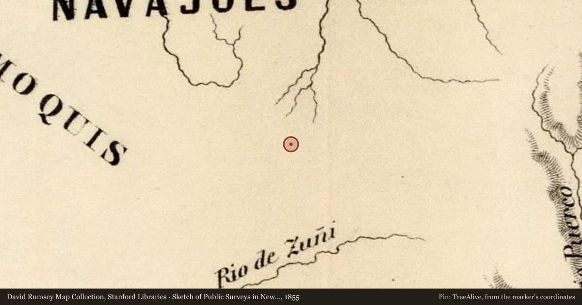 Sketch of Public Surveys in New Mexico 1855, 1855, covering the location of Fort Defiance, with a pin at the marker's coordinates