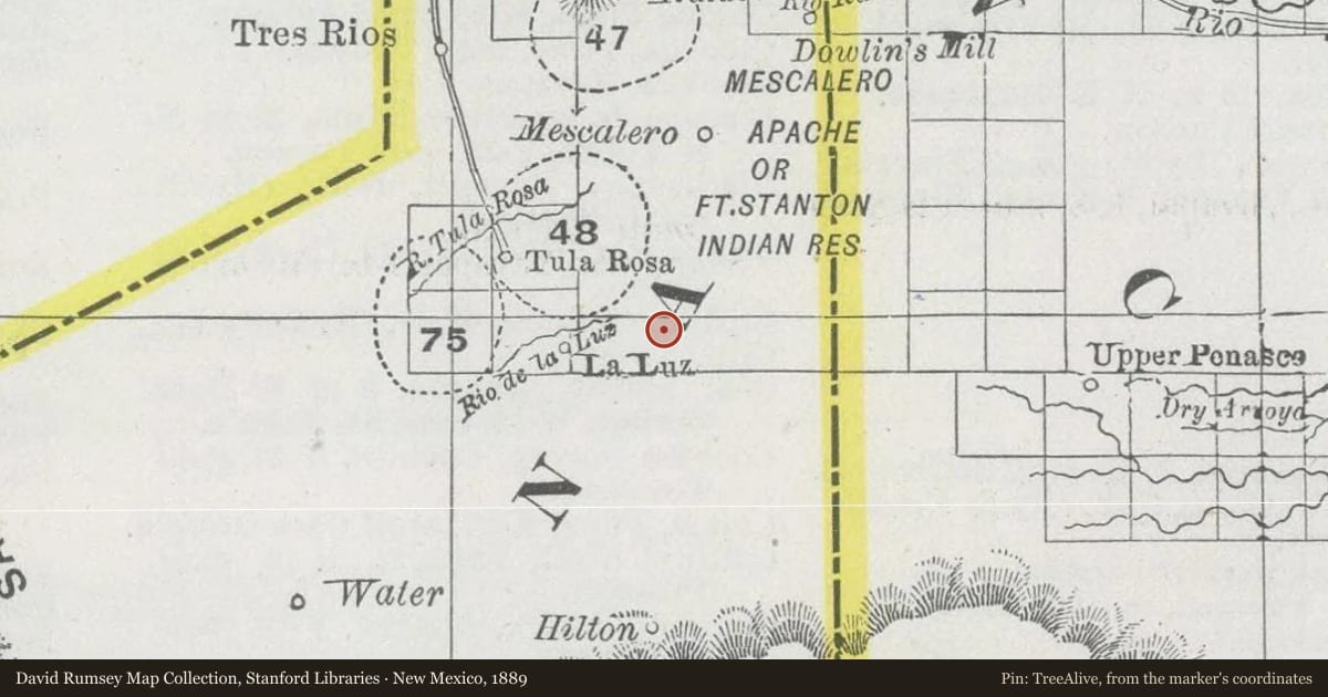 New Mexico, 1889, covering the location of Cloud-Climbing Railroad, with a pin at the marker's coordinates
