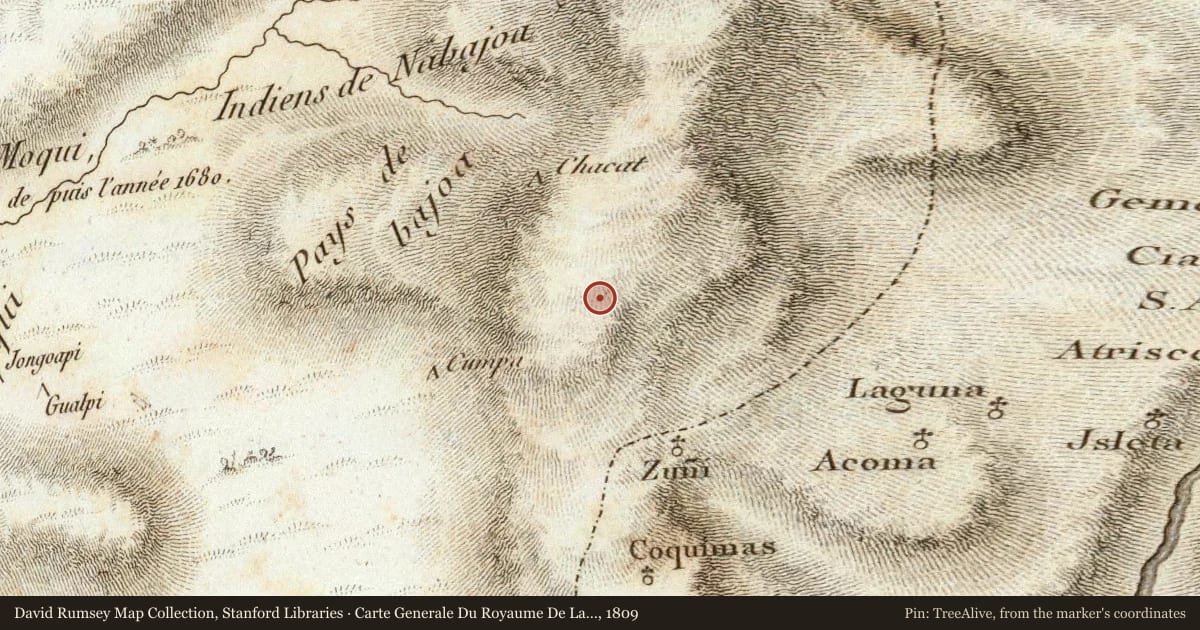 Carte Generale Du Royaume De La Nouvelle Espagne, 1809, covering the location of Manuelito Area, with a pin at the marker's coordinates