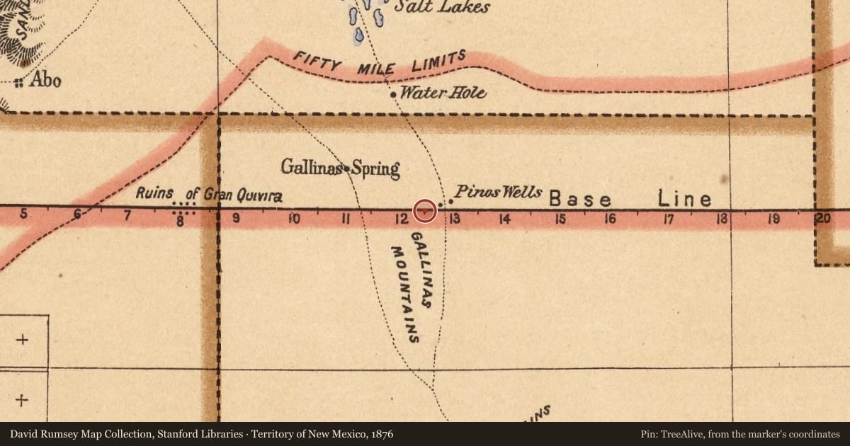 Territory of New Mexico, 1876, covering the location of Greathouse Station and Tavern, with a pin at the marker's coordinates