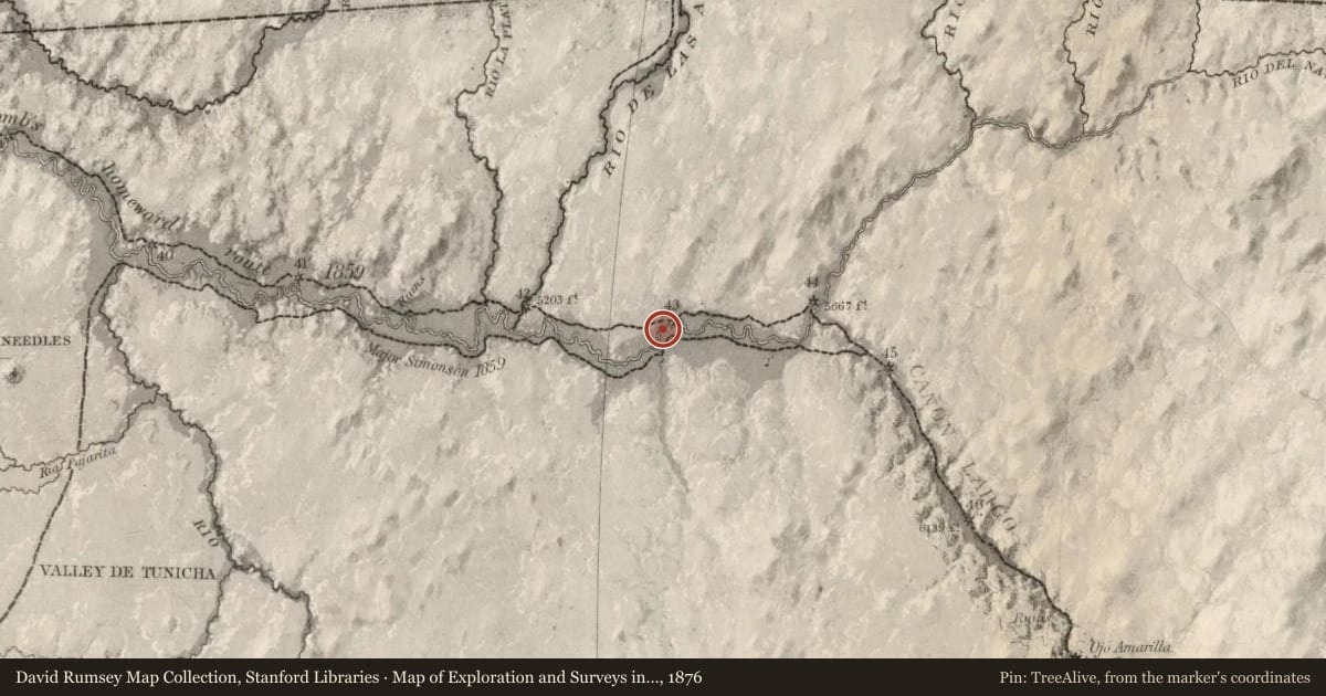 Map of Exploration and Surveys in New Mexico and Utah, 1876, covering the location of City of Bloomfield, with a pin at the marker's coordinates