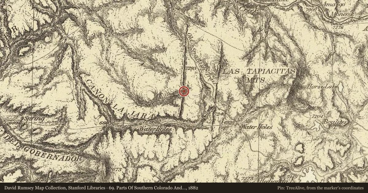 69. Parts Of Southern Colorado And Northern New Mexico, 1882, covering the location of Jicarilla Apache Tribe (2), with a pin at the marker's coordinates