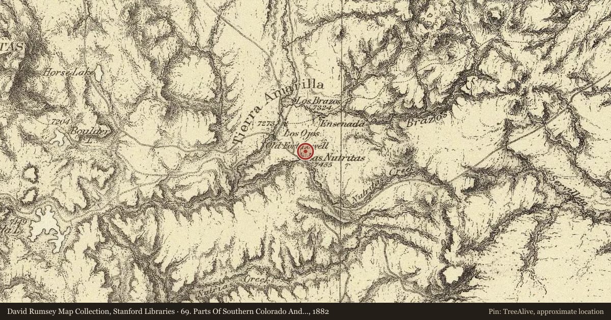 69. Parts Of Southern Colorado And Northern New Mexico, 1882, covering the location of Tierra Amarilla (1), with a pin at the marker's coordinates
