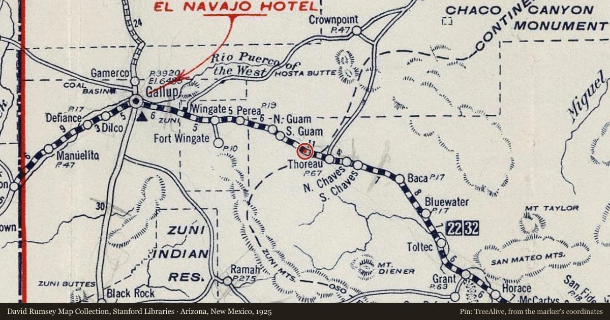 Arizona, New Mexico, 1925, covering the location of Continental Divide (1), with a pin at the marker's coordinates
