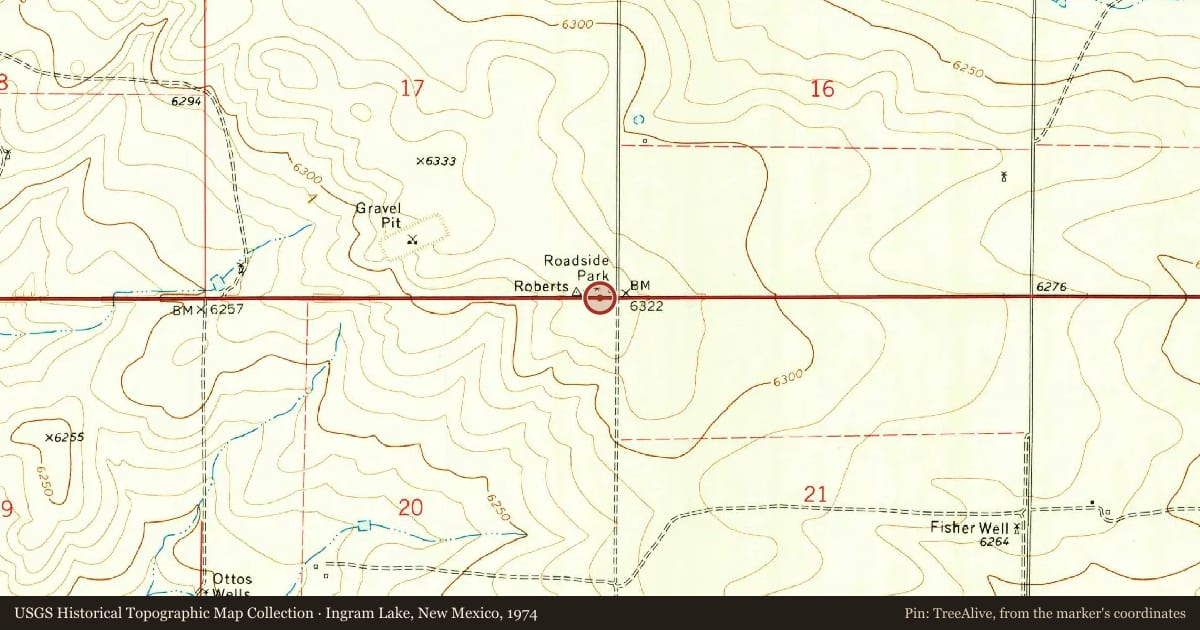 Ingram Lake, New Mexico, 1974, covering the location of Dorsey Mansion, The, with a pin at the marker's coordinates