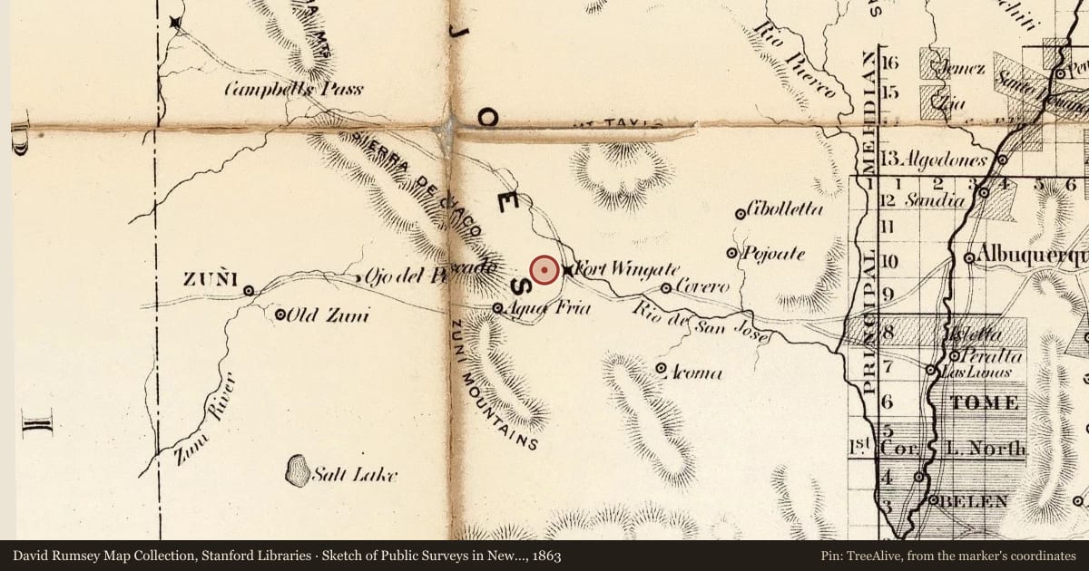 Sketch of Public Surveys in New Mexico 1863, 1863, covering the location of San Rafael, with a pin at the marker's coordinates