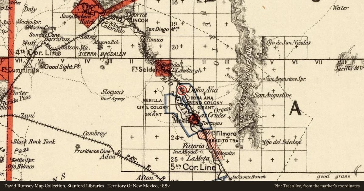 Territory Of New Mexico, 1882, covering the location of Shalam Colony, 1884–1907, with a pin at the marker's coordinates