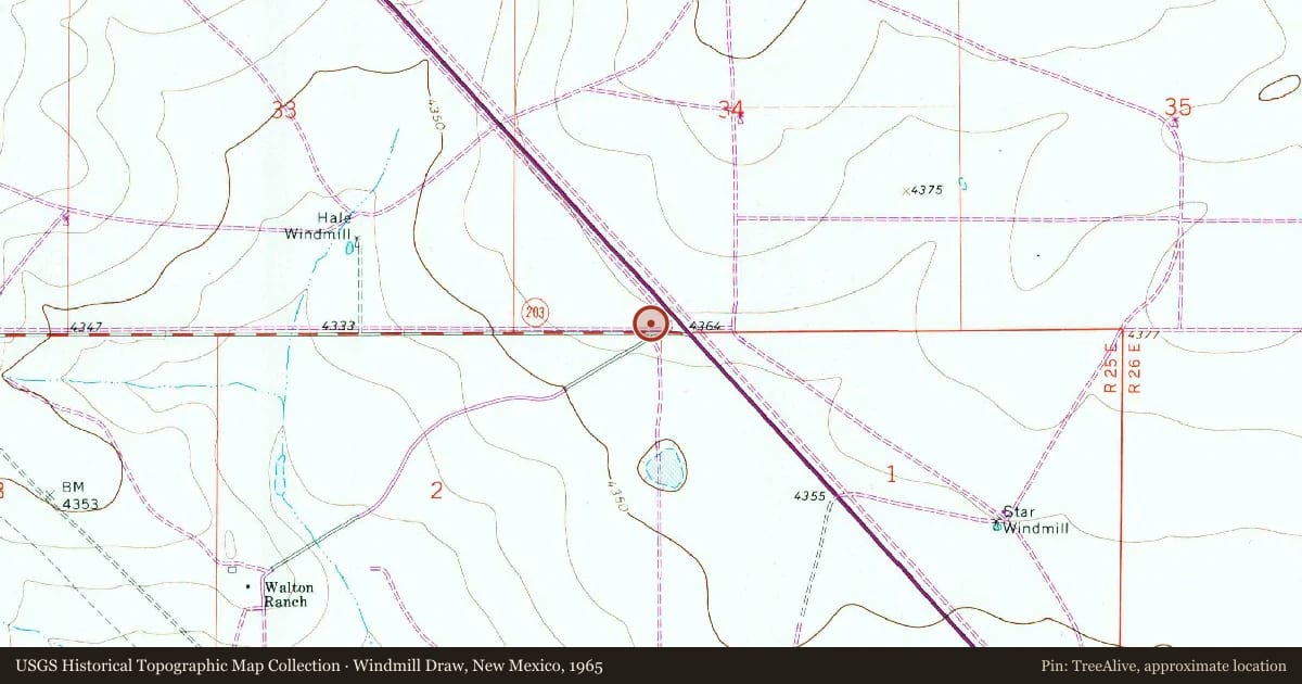 Windmill Draw, New Mexico, 1965, covering the location of Sumner Lake State Park, with a pin at the marker's coordinates