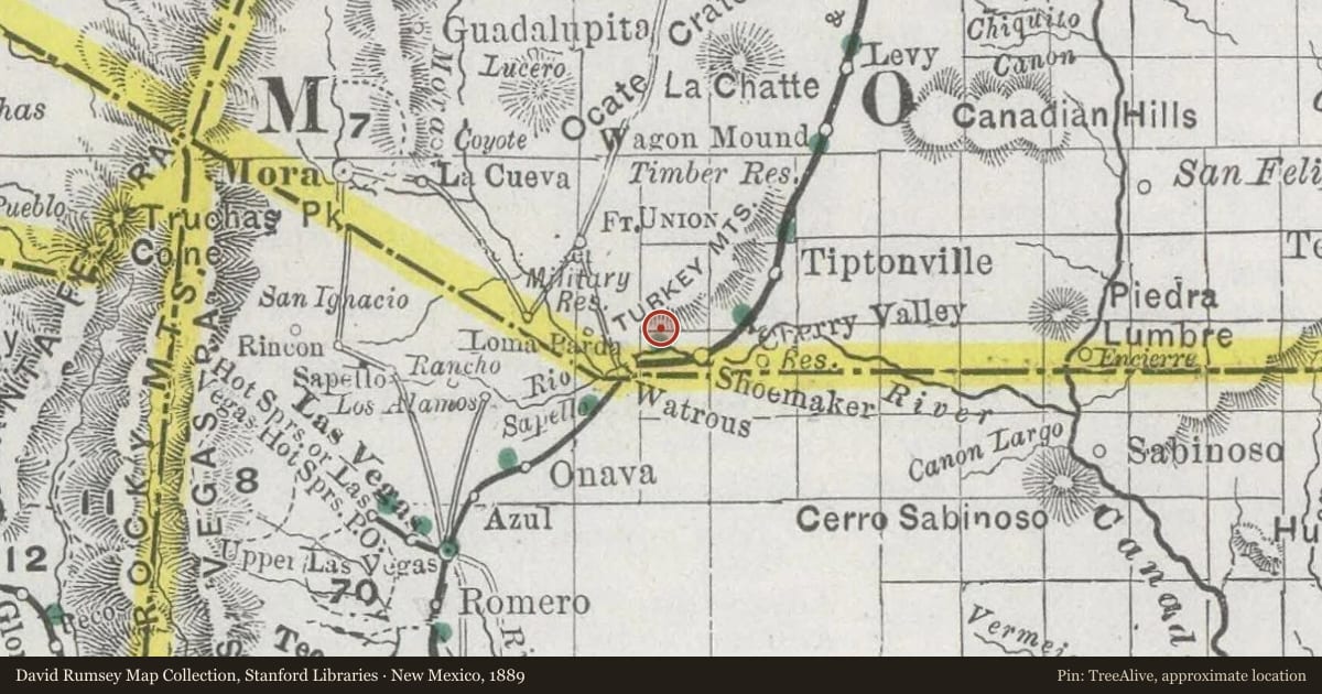 New Mexico, 1889, covering the location of Valmora Historic District, with a pin at the marker's coordinates