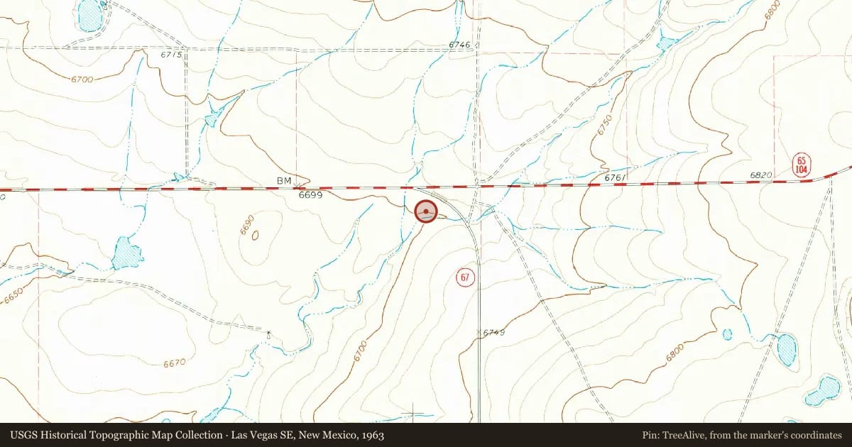 Las Vegas SE, New Mexico, 1963, covering the location of Fabiola Cabeza de Baca Gilbert (1895–1991), with a pin at the marker's coordinates