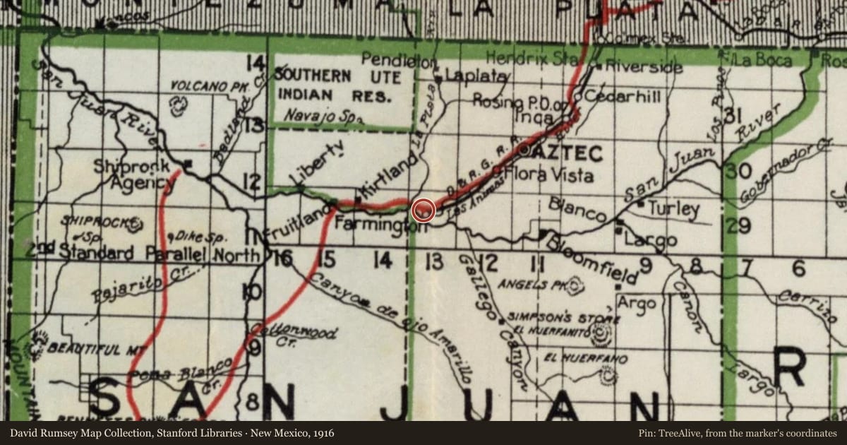 New Mexico, 1916, covering the location of Harriet Belle Amsden Sammons, with a pin at the marker's coordinates