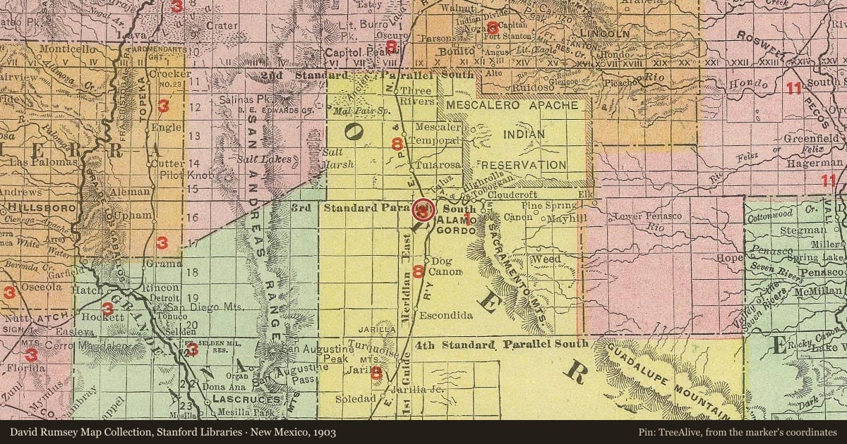 New Mexico, 1903, covering the location of New Mexico School for the Blind and Visually Impaired, with a pin at the marker's coordinates