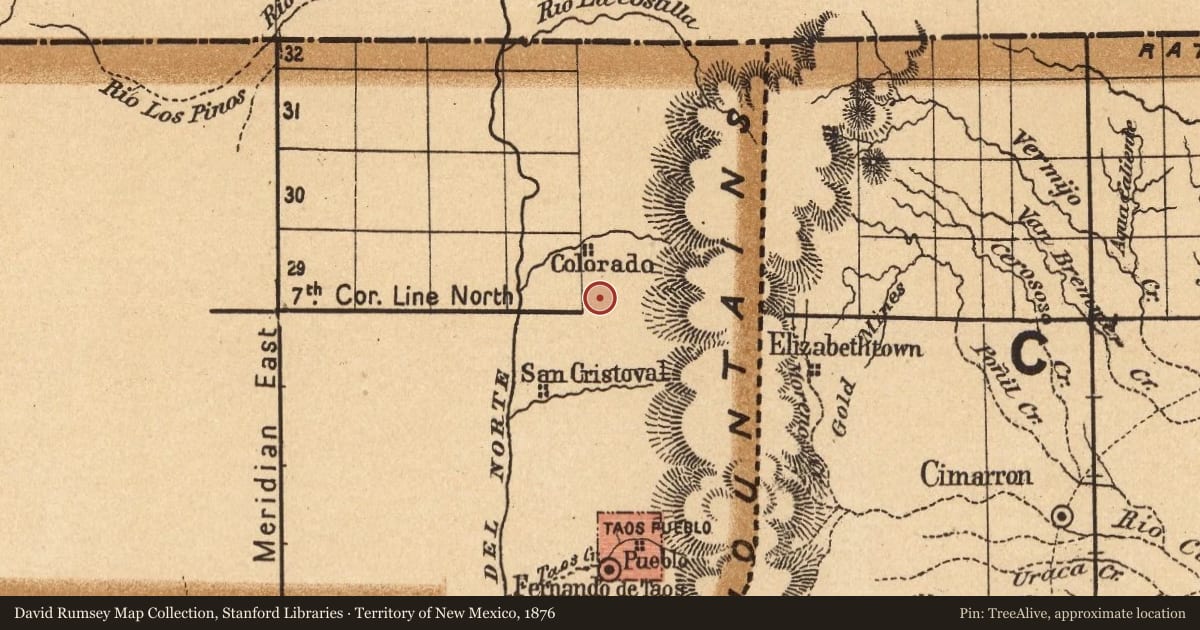 Territory of New Mexico, 1876, covering the location of Village of Questa, with a pin at the marker's coordinates