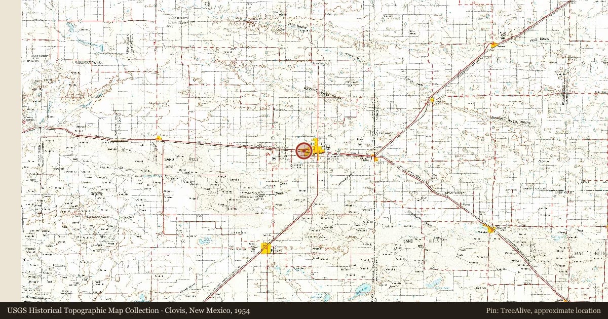 Clovis, New Mexico, 1954, covering the location of Norman Petty Recording Studios, with a pin at the marker's coordinates