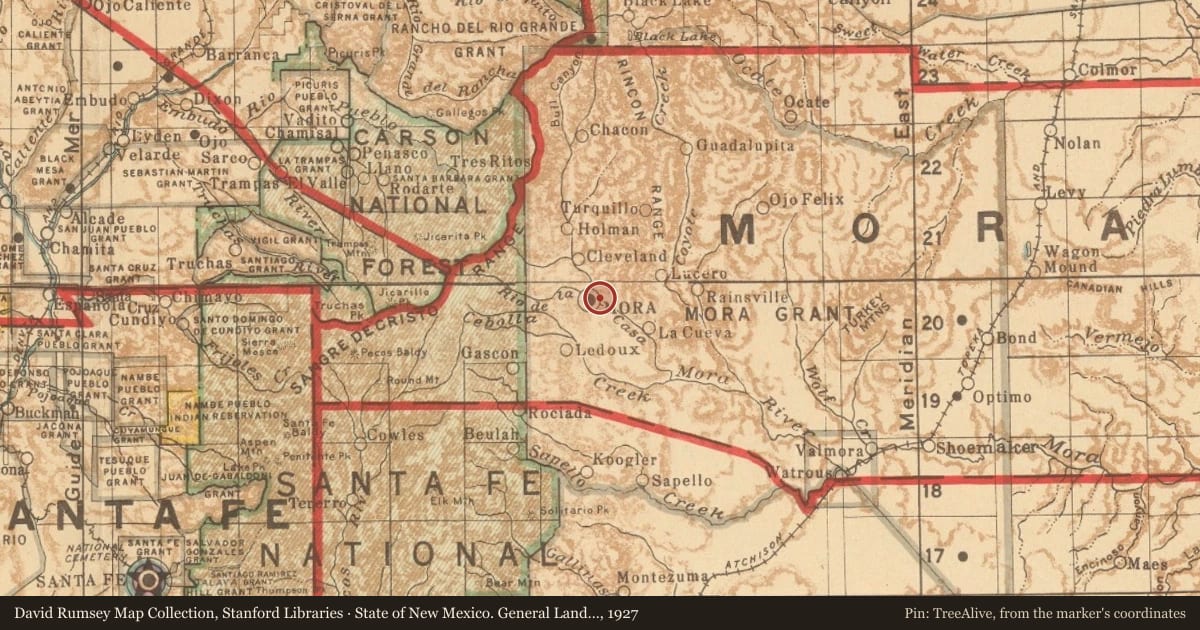 State of New Mexico. General Land Office, 1927, covering the location of Curanderas — Women Who Heal, with a pin at the marker's coordinates